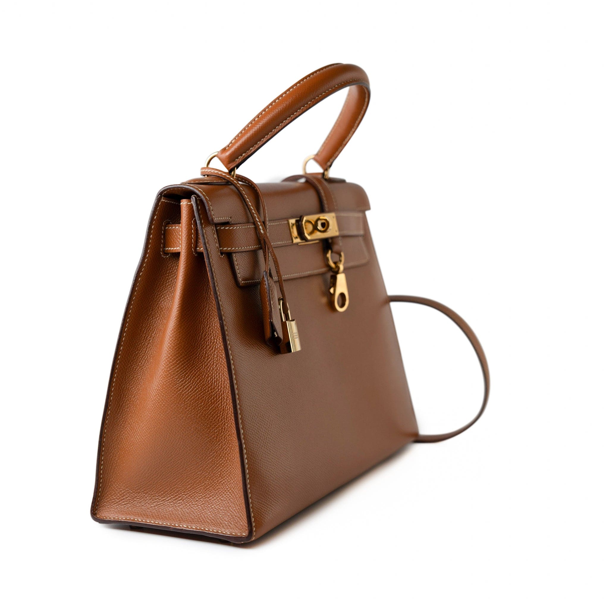 アクセサリー HERMES vintage Vintage Kelly 28 Gold Courchevel Leather Gold Plated Hardware V