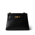 Hermes Handbag Vintage Mini Kelly 20 Black Box Calfskin Gold Plated - Redeluxe