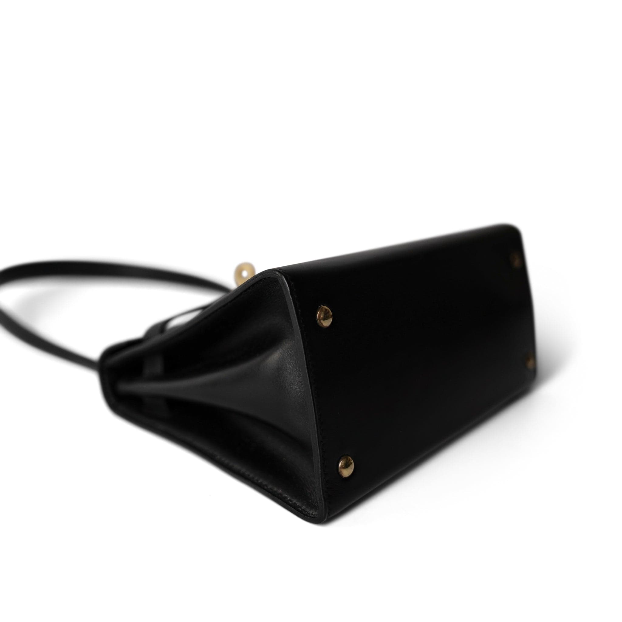 Hermes Handbag Vintage Mini Kelly 20 Black Box Calfskin Gold Plated - Redeluxe