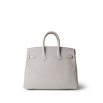 Hermes Handbag White Birkin 25 Gris Perle Togo Gold Plated B Stamp - Redeluxe
