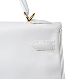 Hermes Handbag White Hermes Kelly 32 Swift White Gold Hardware F Stamp - Redeluxe