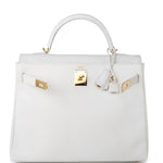 Hermes Handbag White Hermes Kelly 32 Swift White Gold Hardware F Stamp - Redeluxe