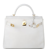 Hermes Handbag White Hermes Kelly 32 Swift White Gold Hardware F Stamp - Redeluxe