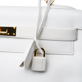 Hermes Handbag White Hermes Kelly 32 Swift White Gold Hardware F Stamp - Redeluxe