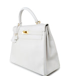 Hermes Handbag White Hermes Kelly 32 Swift White Gold Hardware F Stamp - Redeluxe