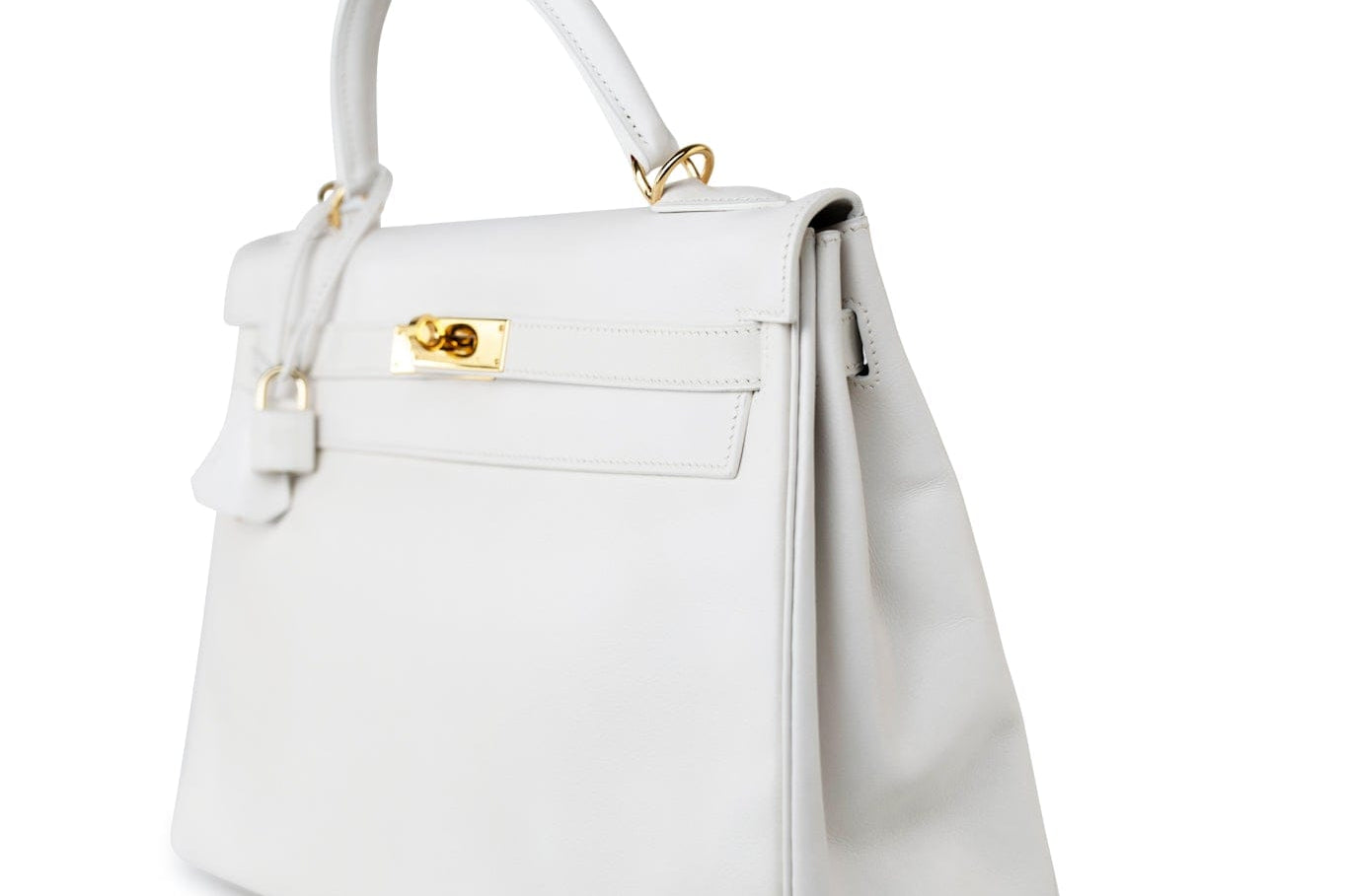 Hermes Handbag White Hermes Kelly 32 Swift White Gold Hardware F Stamp - Redeluxe