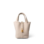 Hermes Handbag White Picotin Lock 18 Beton Taurillon Clemence Gold Plated U Stamp - Redeluxe
