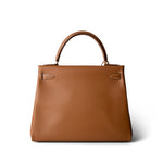 Hermes Kelly 28 Natural Chamonix Gold Plated V Stamp - Redeluxe