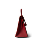 Hermes Kelly Sellier 28 Rouge H Courchevel Toile Gold Plated Y Circle Stamp - Redeluxe