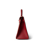 Hermes Kelly Sellier 28 Rouge H Courchevel Toile Gold Plated Y Circle Stamp - Redeluxe