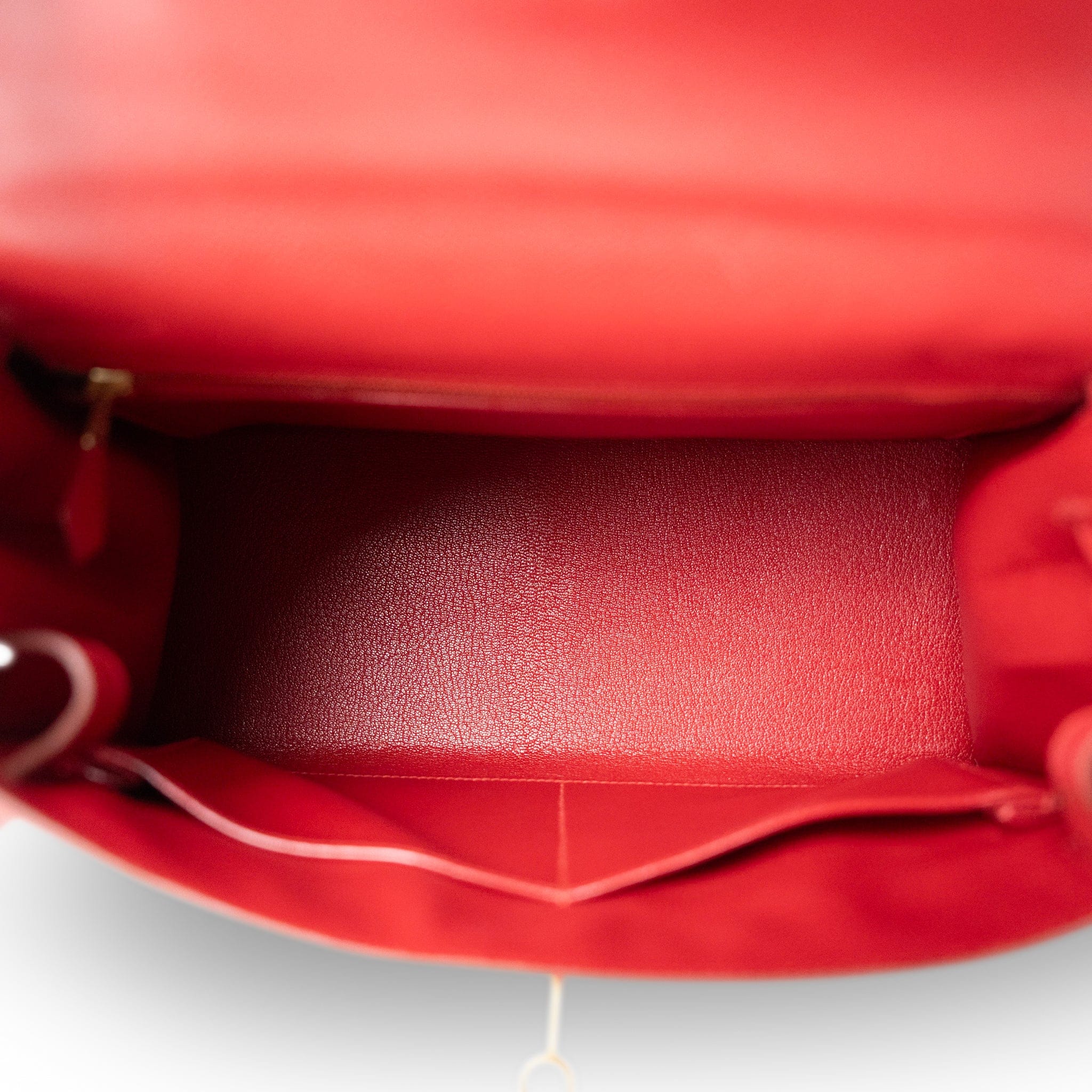 Hermes Kelly Sellier 28 Rouge H Courchevel Toile Gold Plated Y Circle Stamp - Redeluxe