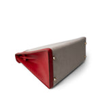 Hermes Kelly Sellier 28 Rouge H Courchevel Toile Gold Plated Y Circle Stamp - Redeluxe