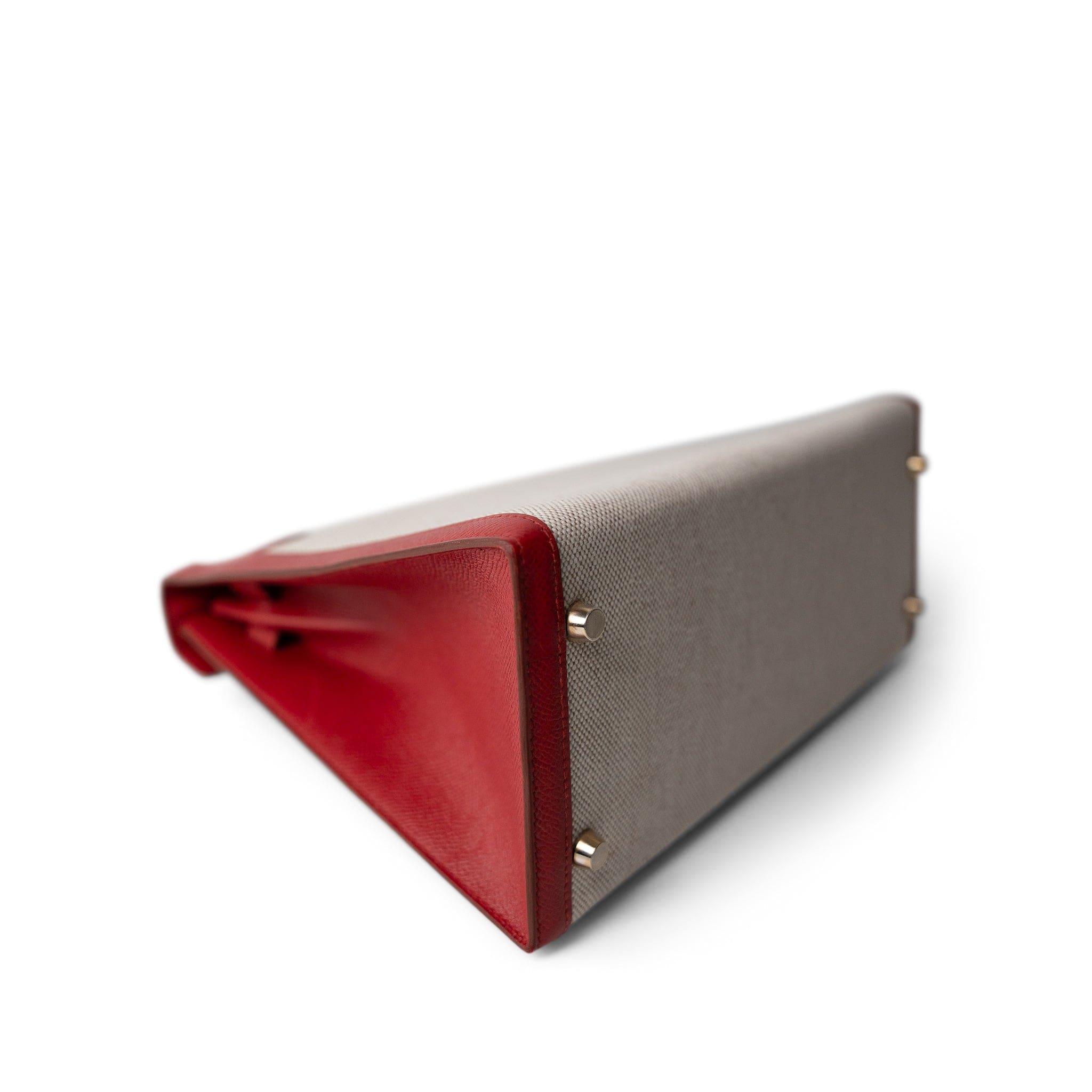 Hermes Kelly Sellier 28 Rouge H Courchevel Toile Gold Plated Y Circle Stamp - Redeluxe