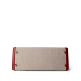 Hermes Kelly Sellier 28 Rouge H Courchevel Toile Gold Plated Y Circle Stamp - Redeluxe
