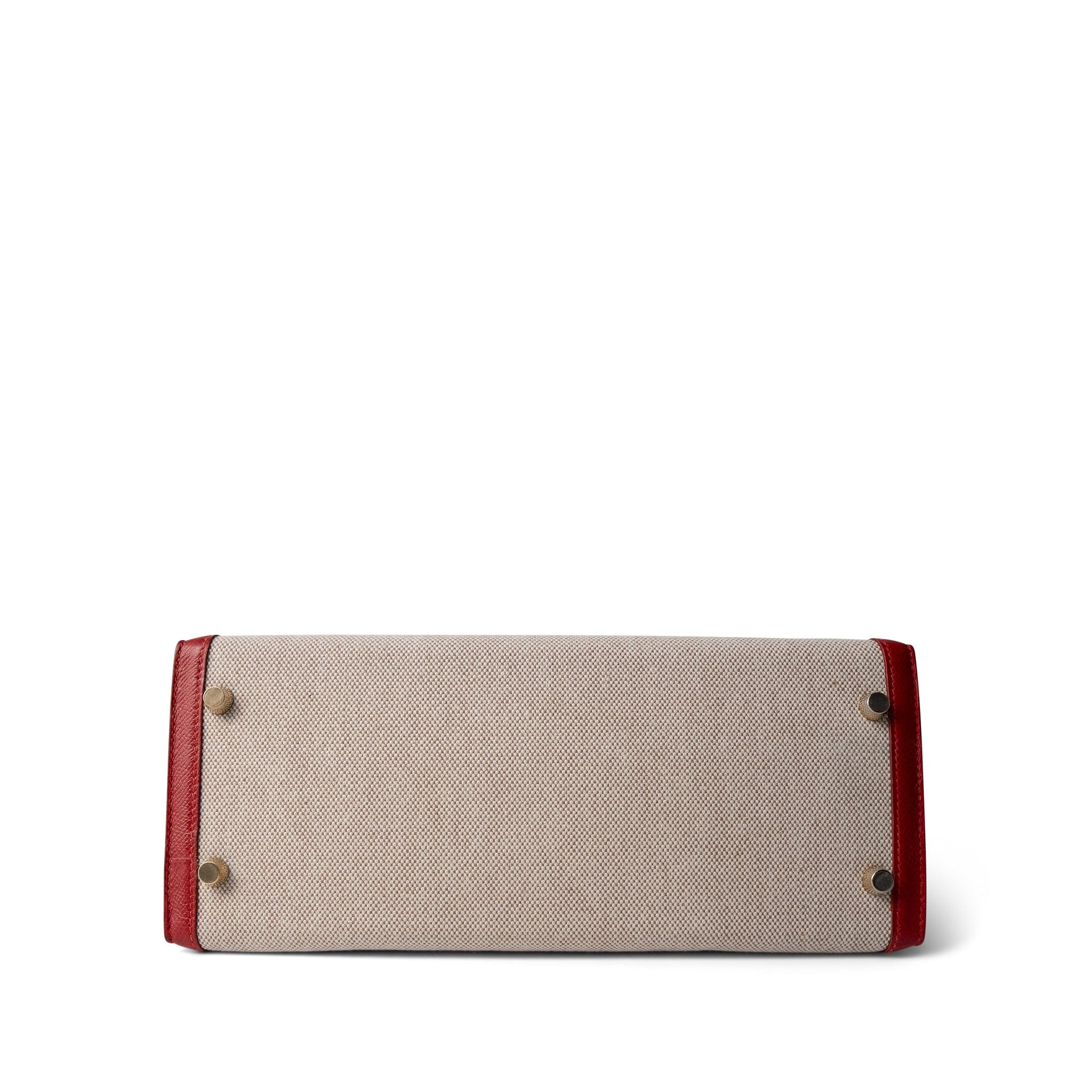 Hermes Kelly Sellier 28 Rouge H Courchevel Toile Gold Plated Y Circle Stamp - Redeluxe