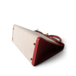 Hermes Kelly Sellier 28 Rouge H Courchevel Toile Gold Plated Y Circle Stamp - Redeluxe