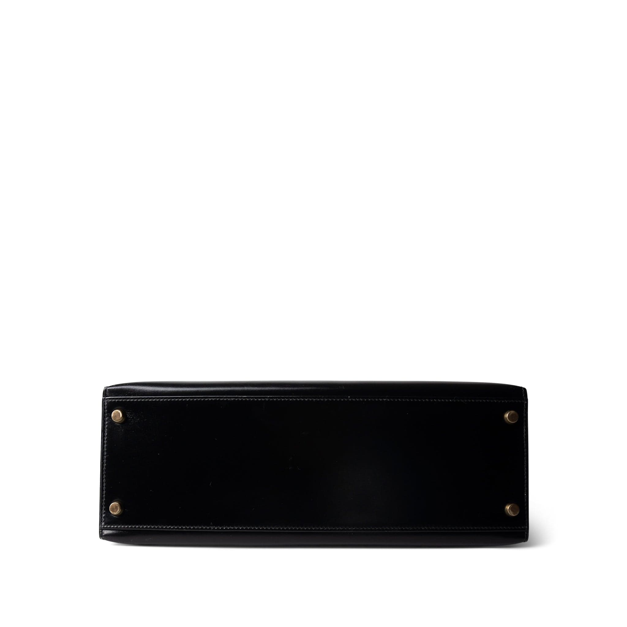 Hermes Kelly Sellier 32 Black Box Calfskin Gold Plated (R) Stamp - Redeluxe