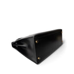 Hermes Kelly Sellier 32 Black Box Calfskin Gold Plated (R) Stamp - Redeluxe