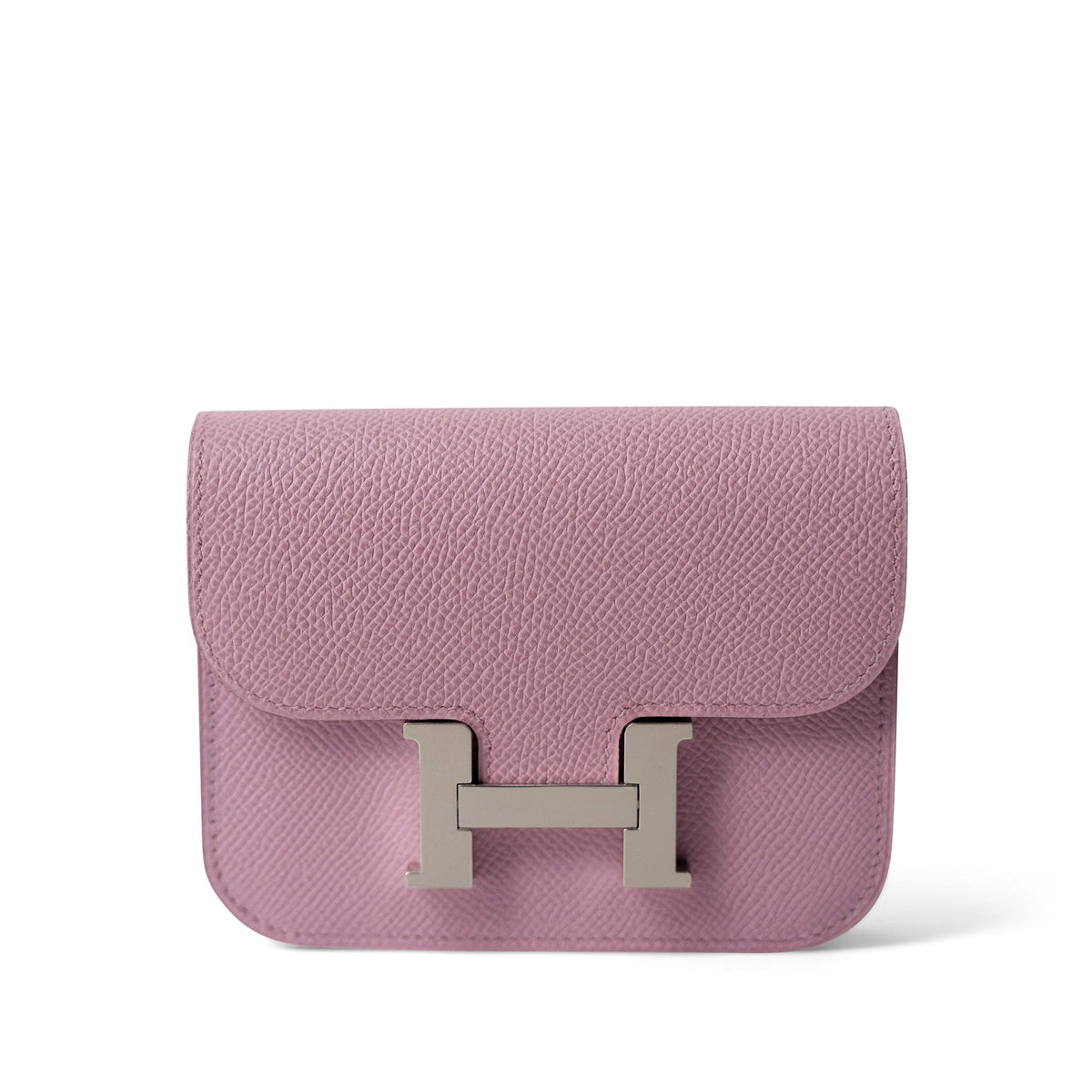 Hermes Mauve Constance Slim Wallet Mauve Sylvestre Palladium Plated U Stamp - Redeluxe