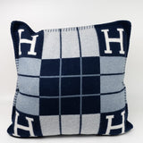 Hermes Pillow Blue Hermes Wool Cashmere Avalon III Pillow PM Ecru Caban - Redeluxe