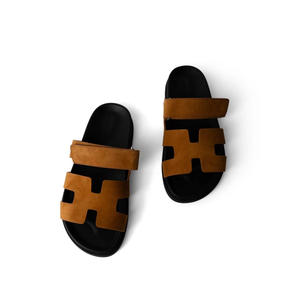 Hermes Sandals Brown Chypre Gold Suede Sandals (Size 37 / 7 US) - Redeluxe
