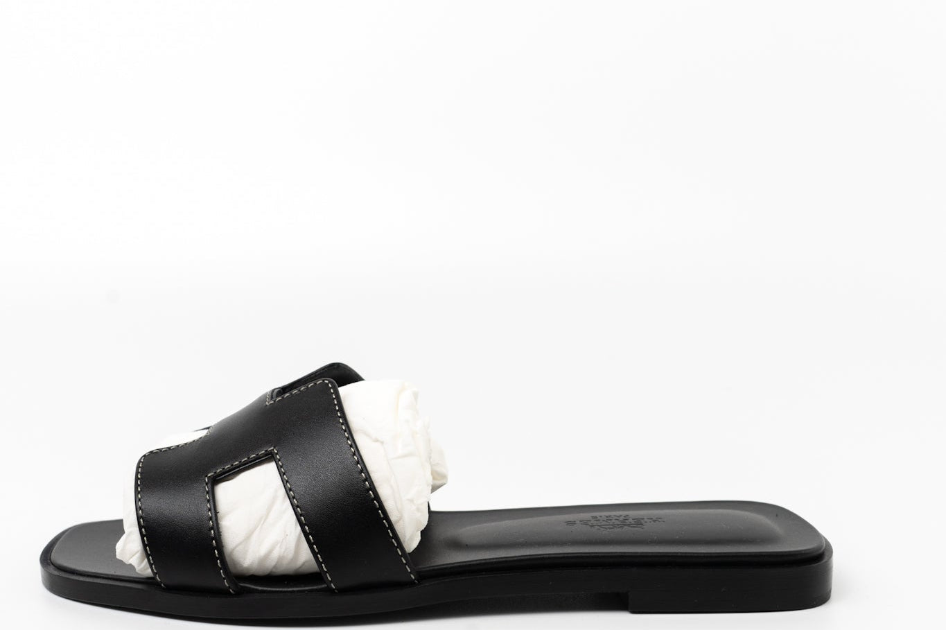 Hermes Sandals Hermès Box Calfskin Oran Sandals Black - Redeluxe