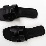 Hermes Sandals Hermès Box Calfskin Oran Sandals Black - Redeluxe