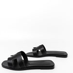 Hermes Sandals Hermès Box Calfskin Oran Sandals Black - Redeluxe