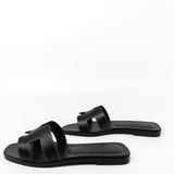 Hermes Sandals Hermès Box Calfskin Oran Sandals Black - Redeluxe