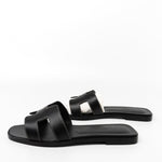 Hermes Sandals Hermès Box Calfskin Oran Sandals Black - Redeluxe