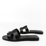 Hermes Sandals Hermès Box Calfskin Oran Sandals Black - Redeluxe