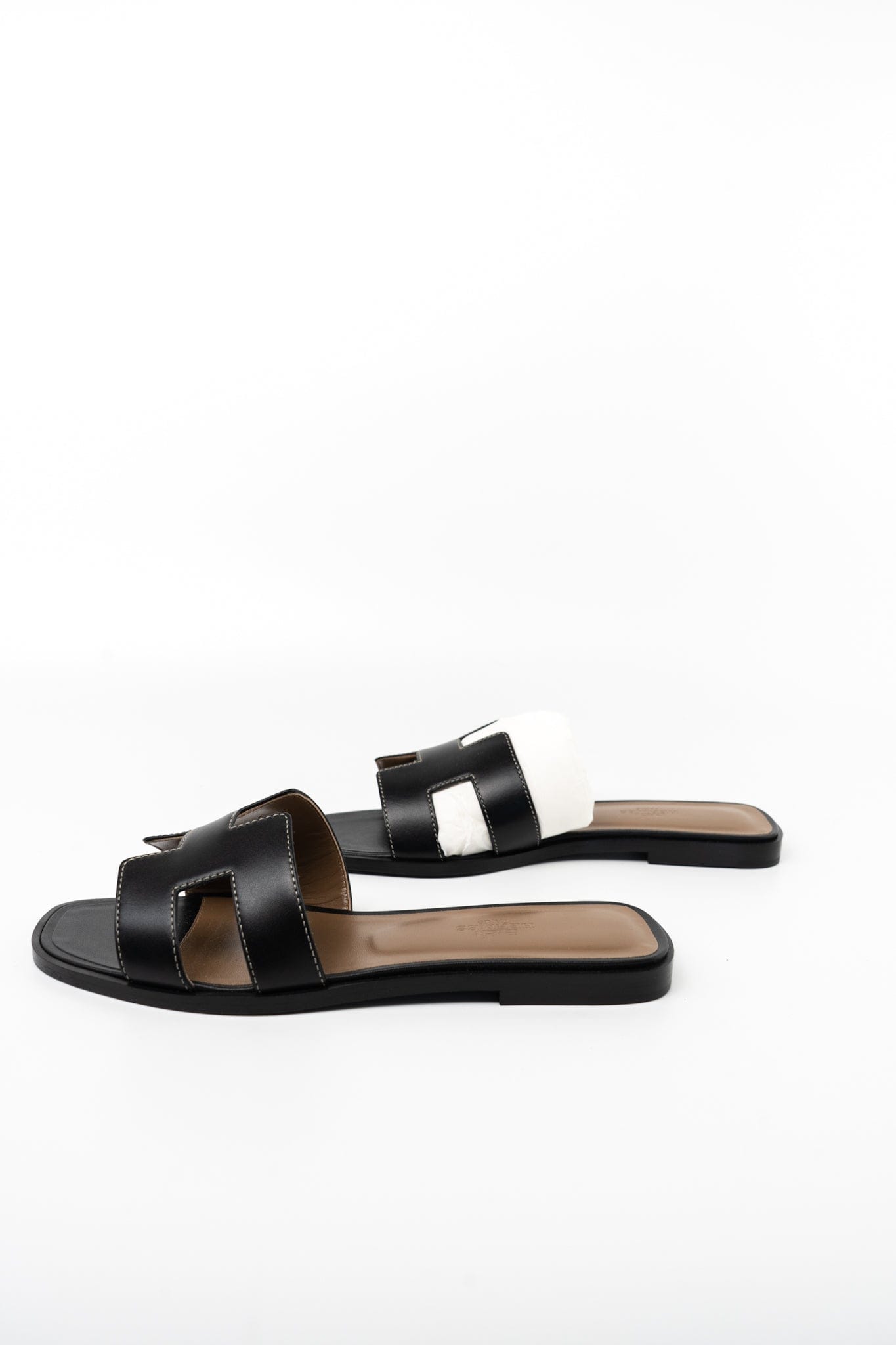 Buy HERMÈS Box Calfskin Oran Sandals Black | Luxury SALE | REDELUXE