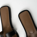 Hermes Sandals Hermès Box Calfskin Oran Sandals Black (Size 38) - Redeluxe