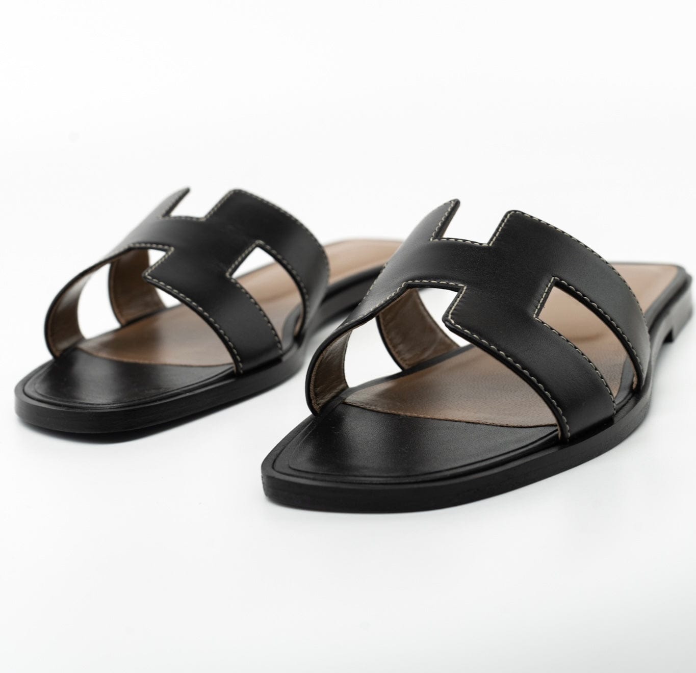 Hermes Sandals Hermès Box Calfskin Oran Sandals Black (Size 38) - Redeluxe