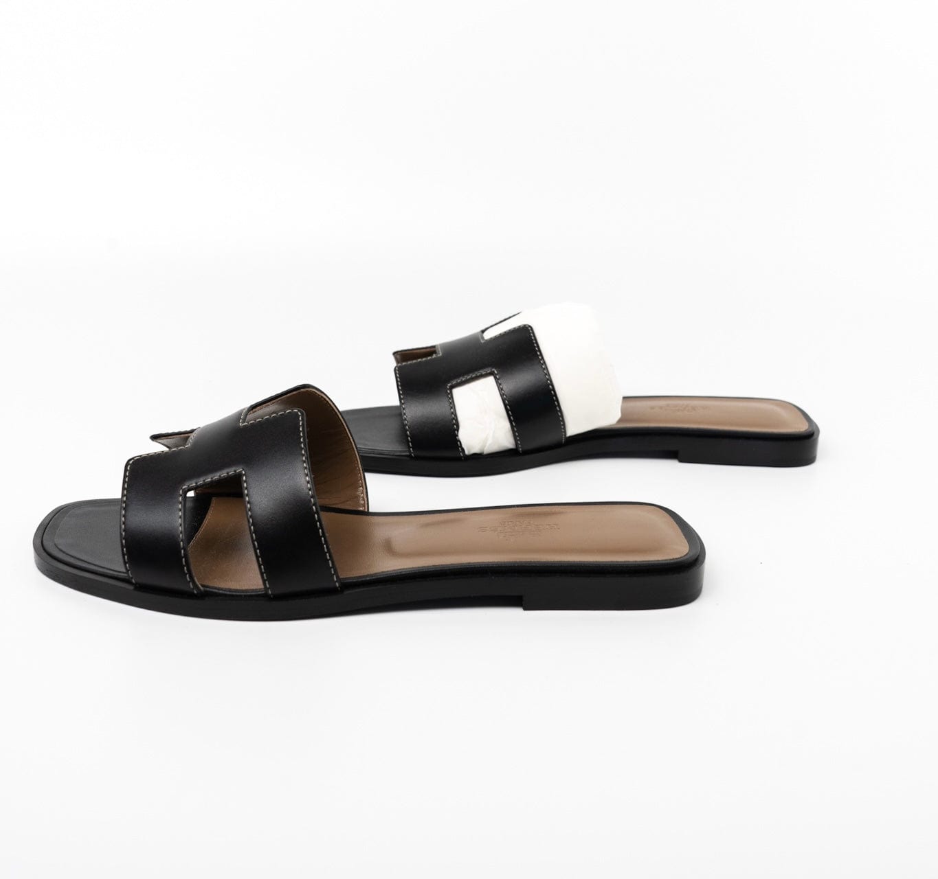 Buy HERMÈS Box Calfskin Oran Sandals Black | Luxury SALE | REDELUXE