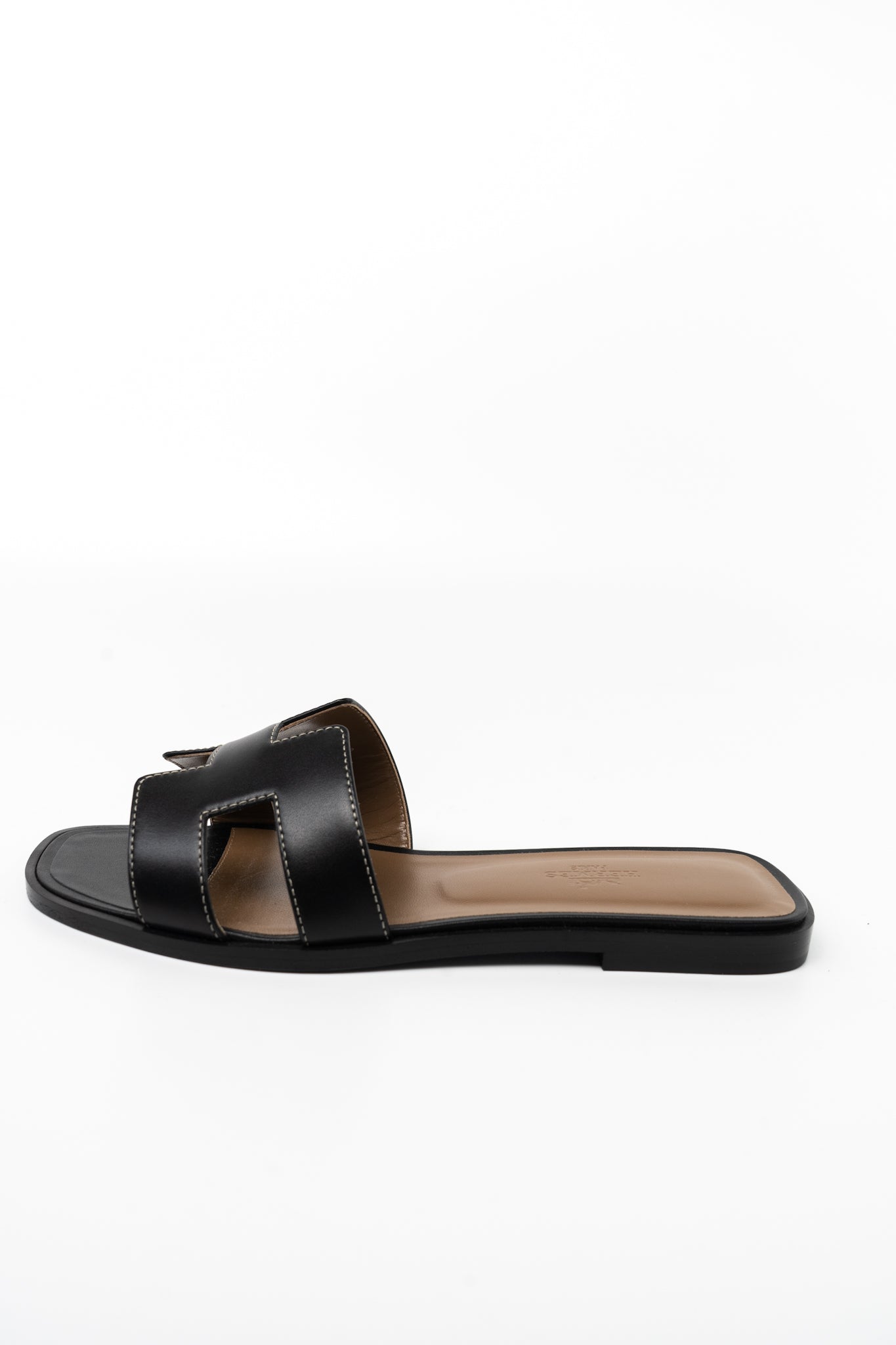 Buy HERMÈS Box Calfskin Oran Sandals Black | Luxury SALE