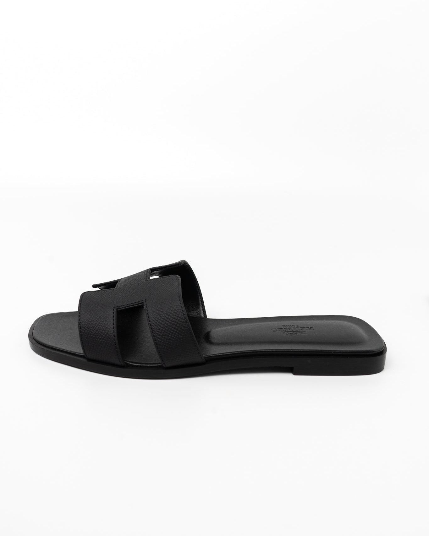 Hermes Sandals Hermès Veau Epson Oran Sandals Black/ Noir 38 - Redeluxe