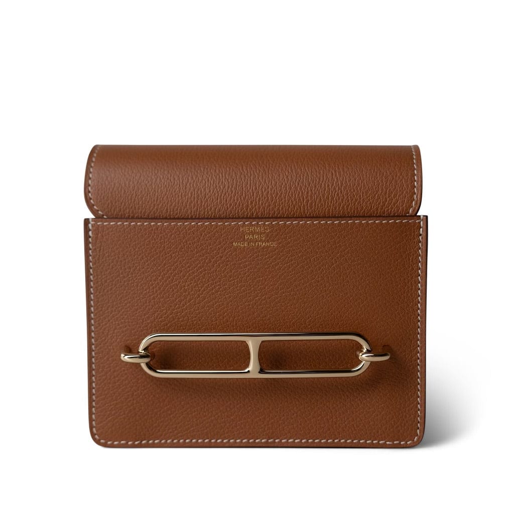 Hermes Wallet Brown Roulis Slim Wallet / Belt Bag Gold Evercolor Gold Plated B Stamp - Redeluxe