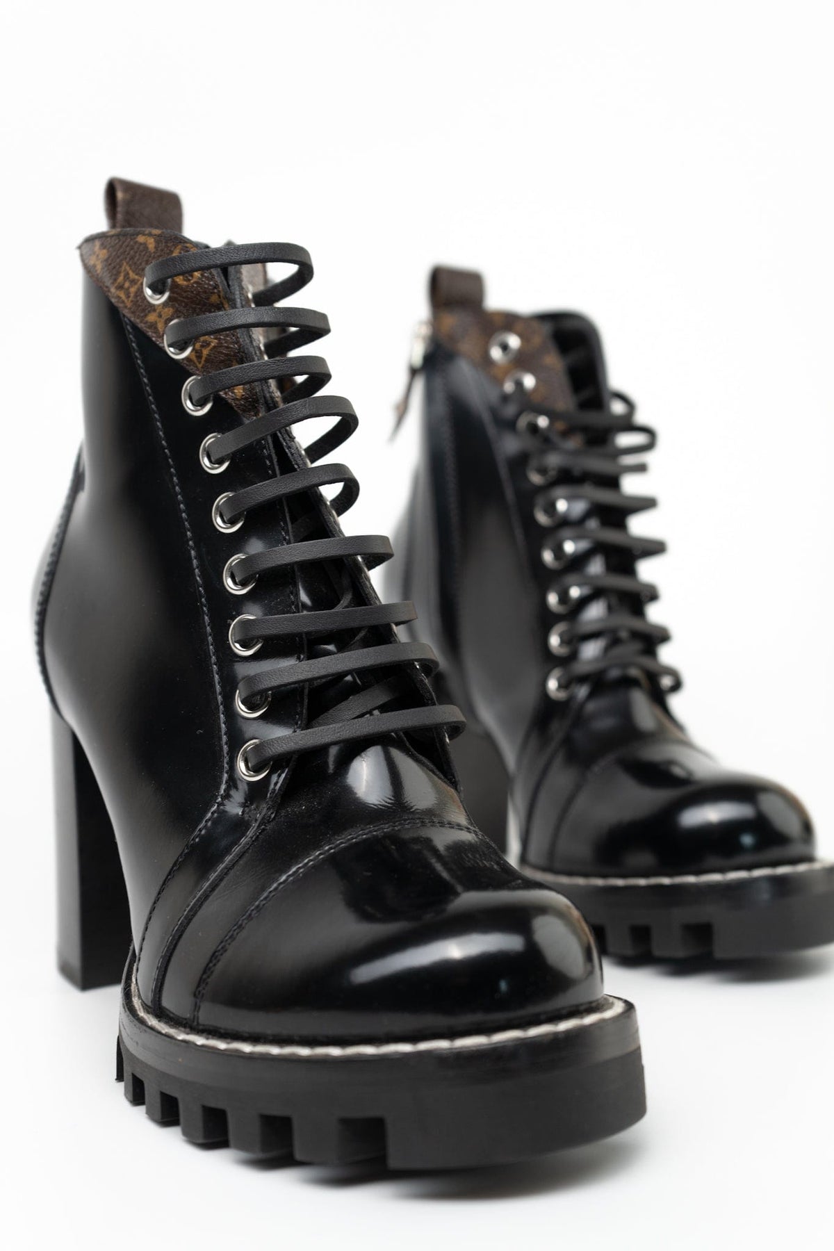 Louis Vuitton Boots Black Louis Vuitton Patent Calfskin Monogram Star Trail Ankle Boots Black - Redeluxe