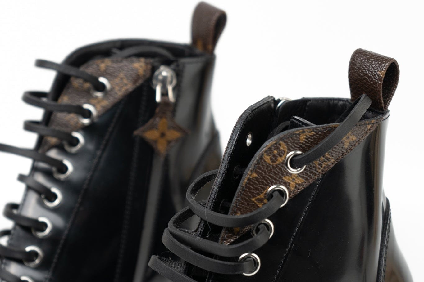 Louis Vuitton Boots Black Louis Vuitton Patent Calfskin Monogram Star Trail Ankle Boots Black - Redeluxe