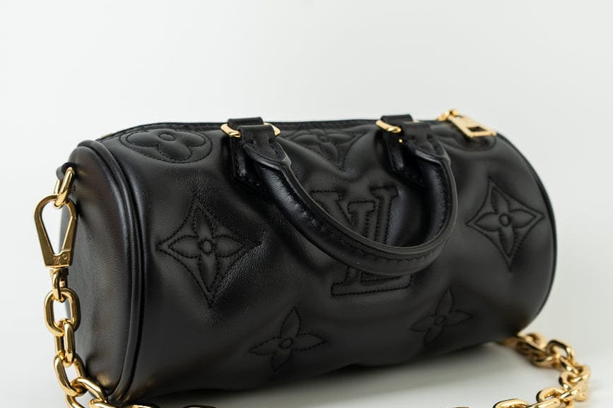 Louis Vuitton Handbag Black Louis Vuitton Black Monogram Calfskin Leather Papillon BB Bag - Redeluxe