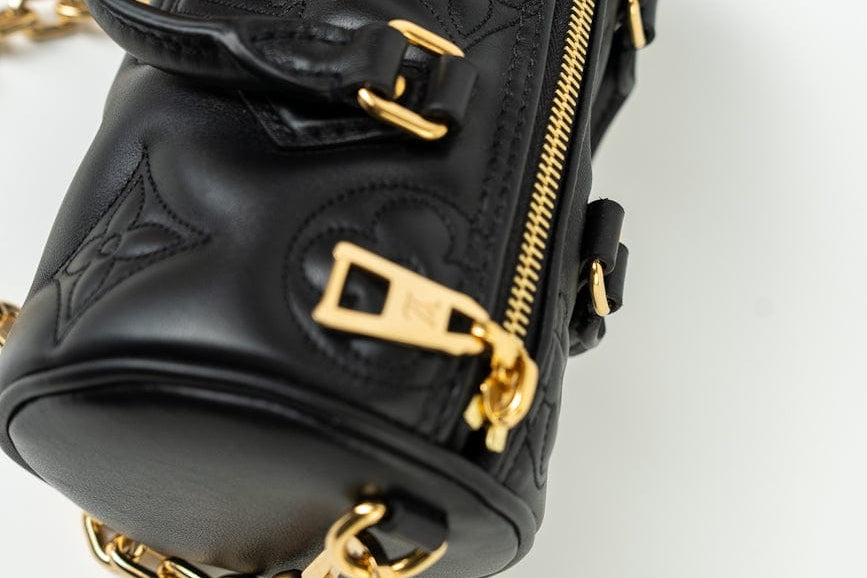 Louis Vuitton Handbag Black Louis Vuitton Black Monogram Calfskin Leather Papillon BB Bag - Redeluxe