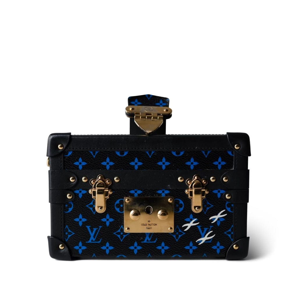 Louis Vuitton Handbag Blue Louis Vuitton Monogram Petite Malle Blue Black - Redeluxe