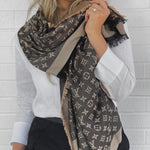 Louis Vuitton Shawl LOUIS VUITTON MONOGRAM SHAWL DENIM BLACK BEIGE (M76640) - Redeluxe