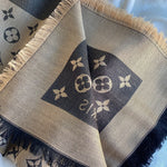 Louis Vuitton Shawl LOUIS VUITTON MONOGRAM SHAWL DENIM BLACK BEIGE (M76640) - Redeluxe