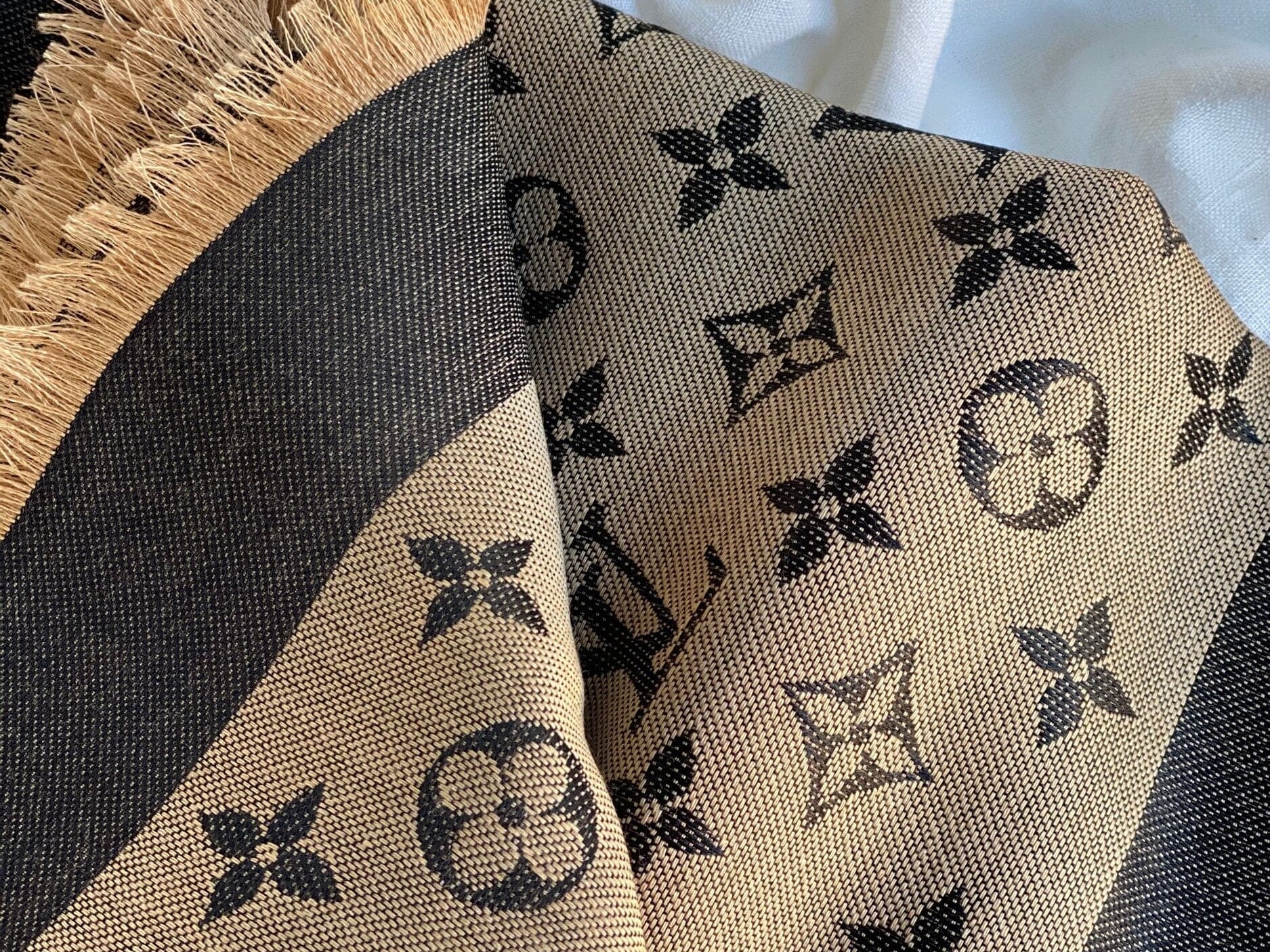 Louis Vuitton Shawl LOUIS VUITTON MONOGRAM SHAWL DENIM BLACK BEIGE (M76640) - Redeluxe