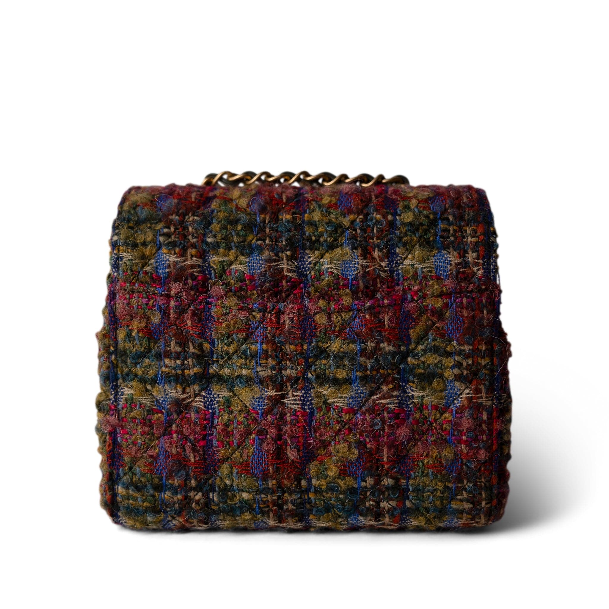 REDELUXE Handbag 22K Multicolor Tweed Quilted Mini Square Flap Aged Gold Hardware - Redeluxe