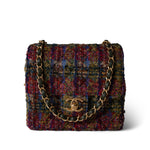 REDELUXE Handbag 22K Multicolor Tweed Quilted Mini Square Flap Aged Gold Hardware - Redeluxe