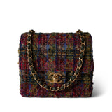REDELUXE Handbag 22K Multicolor Tweed Quilted Mini Square Flap Aged Gold Hardware - Redeluxe