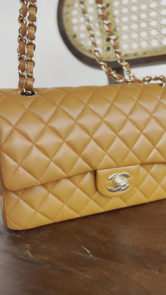 Chanel Ivory Caviar Quilted Classic Flap Medium Silver Hardware - Redeluxe